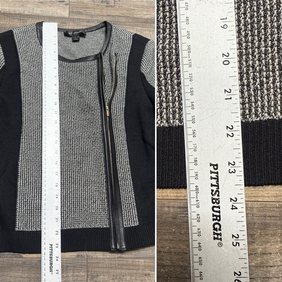 St. John Women's Santana Knit Tweed Side Zip Up Jacket Leather Trim Large - Picture 6 of 9